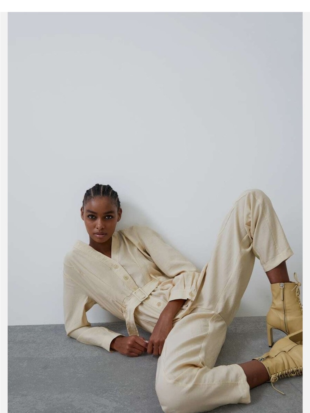 Zara Cream Utility Jumpsuit with Belted Waist - Picture 2 of 10